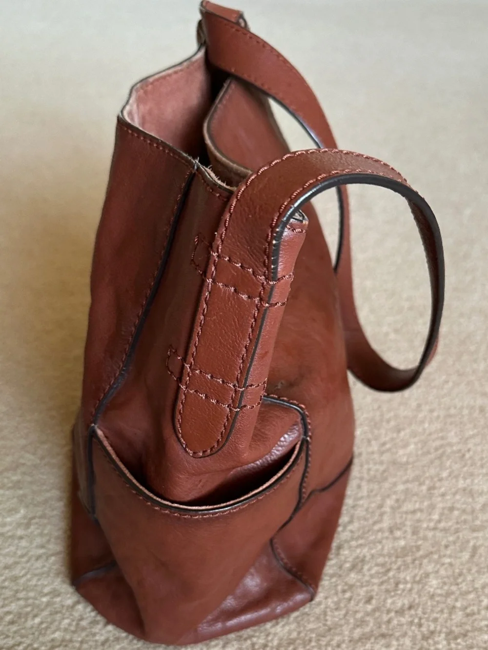 Frye Cognac Brown Leather Bucket Boho Bag